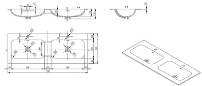 Chiefly Solid Surface Double Bowl Vanity Top - White