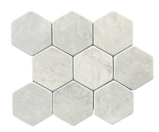 Hexagon Tumbled 98mm - Carrara