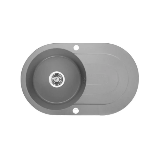 Laveo Granite Stone Sink Single Round Bowl with Drainer 470x780 - Grey