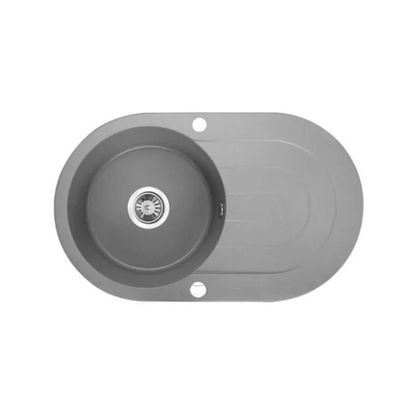 Laveo Granite Stone Sink Single Round Bowl with Drainer 470x780 - Grey