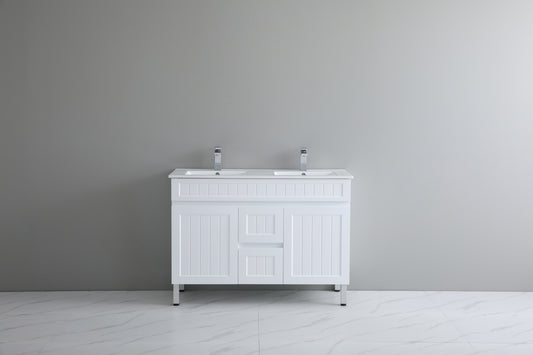 Acacia Shaker Floor Standing 1200mm Vanity with Center Drawers - White