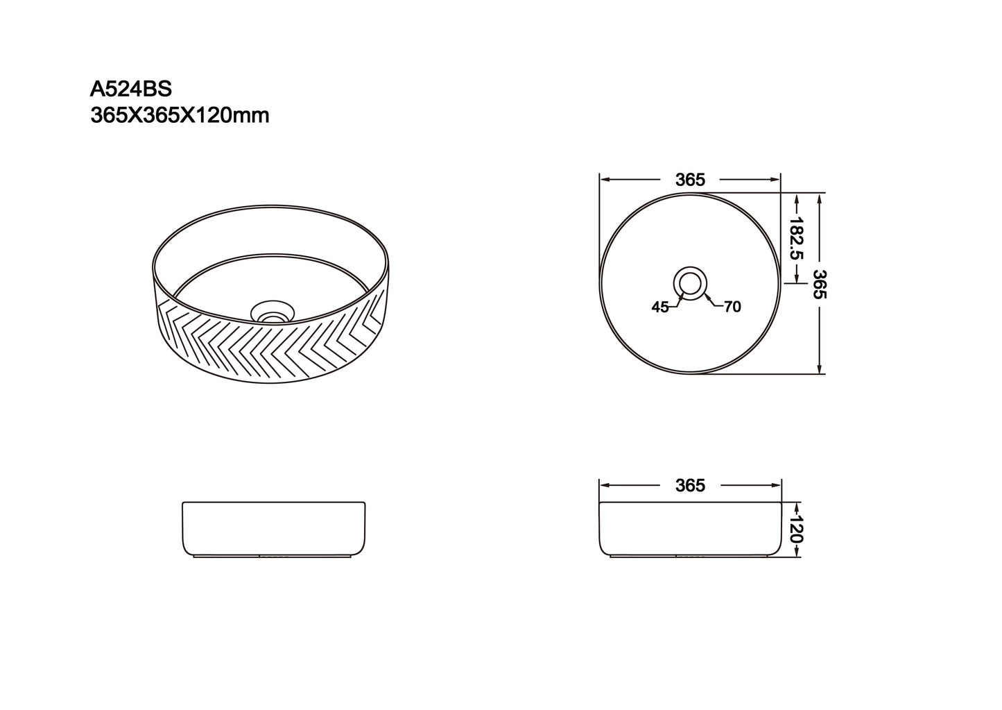 Arrow Design Above Counter Basin - Matte White