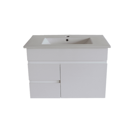 White PVC Wall-Hung Vanity 730x450 - Drawers on Left