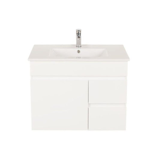White PVC Wall-Hung Vanity 730x450 - Drawers on Right