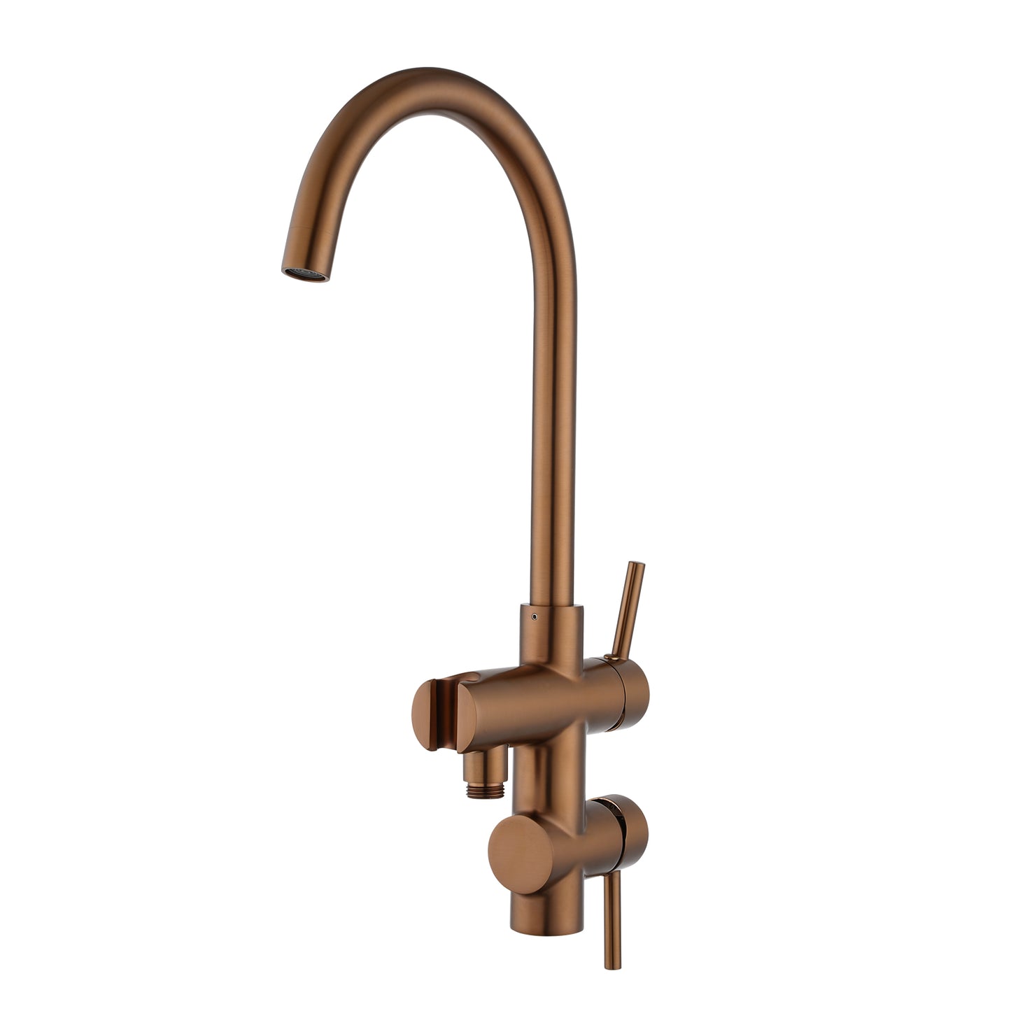 Round Freestanding Bath Mixer With Handheld Shower -  Brushed Copper