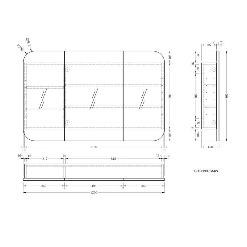 Carysil Grand Shaving Cabinet 1200x800mm - Matte White