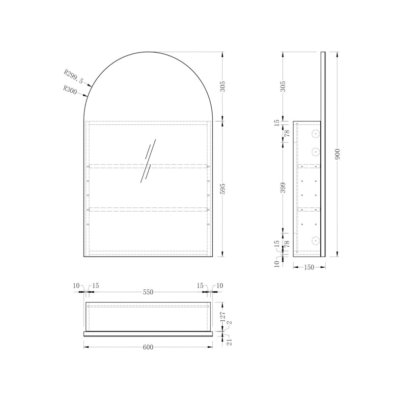 Carysil Imperial Arch Shaving Cabinet 600x900mm - Matte White