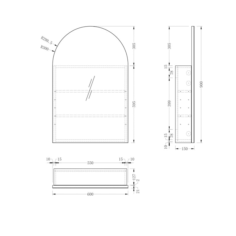 Carysil Imperial Arch Shaving Cabinet 600x900mm - Walnut