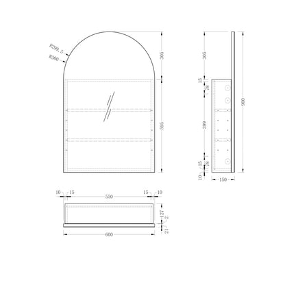 Carysil Imperial Arch Shaving Cabinet 600x900mm - Walnut
