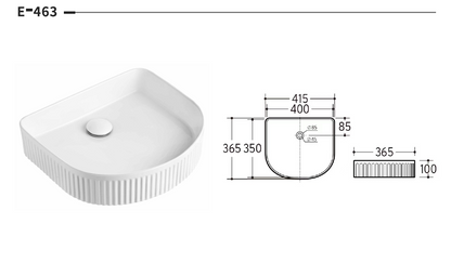 Arch Fluted Ceramic Counter Top Basin - Matte White