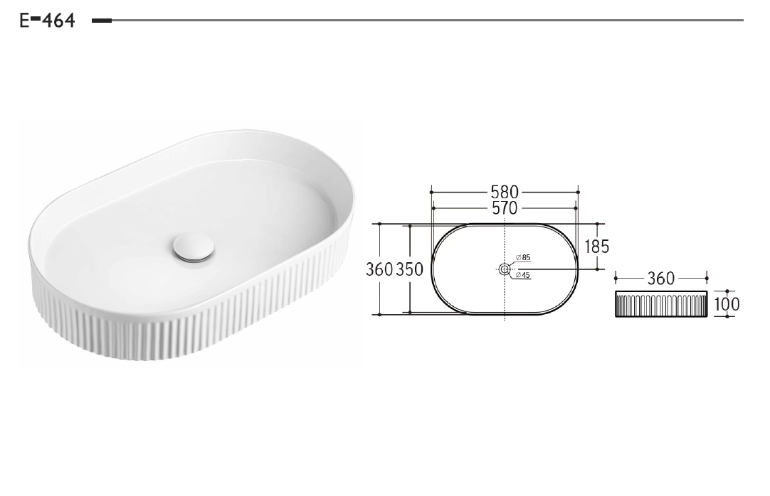 Oval Fluted Ceramic Counter Top Basin - Matte White