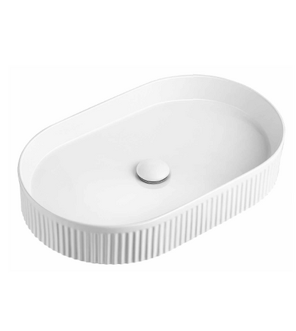 Oval Fluted Ceramic Counter Top Basin - Matte White