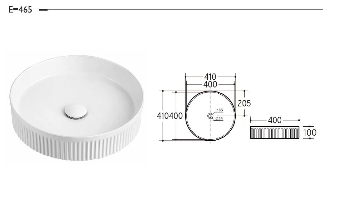 Round Fluted Ceramic Counter Top Basin - White