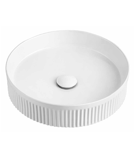 Round Fluted Ceramic Counter Top Basin - White