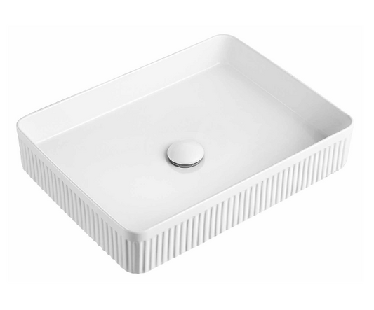 Rectangle Fluted Ceramic Counter Top Basin - Matte White