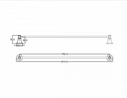 Clasico Single Towel Rail 800mm - Matte Black