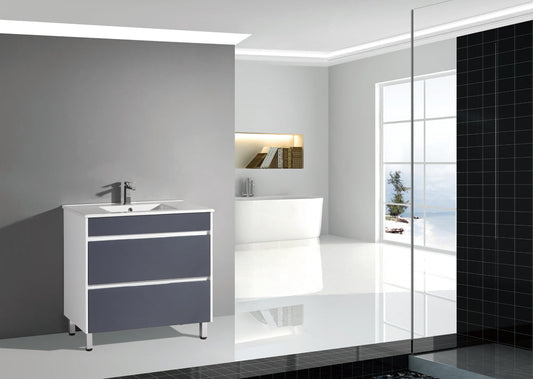 Floor Standing 600mm Vanity - Grey & Glossy White