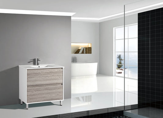 Floor Standing 900mm Vanity - Wax Oak & Glossy White