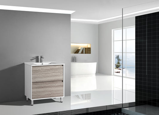Floor Standing 750mm Vanity - Wax Oak & Glossy White