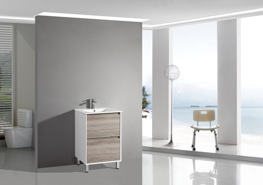 Floor Standing 600mm Vanity - Wax Oak & Glossy White