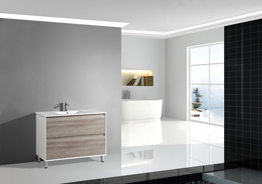 Floor Standing 1200mm Vanity - Wax Oak & Glossy White