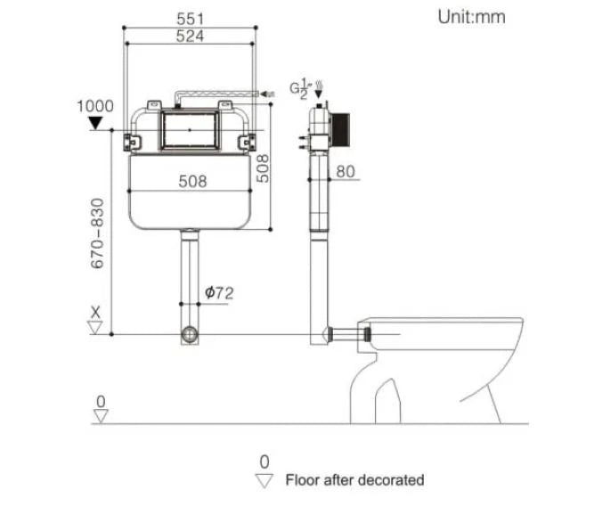 Rubine Concealed 80mm Cistern (For Wall-Faced/Floor Pan)