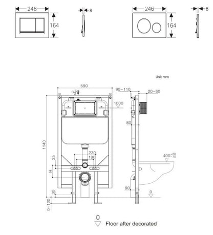 Rubine Concealed 80mm Cistern (For Wall-hung Pan)
