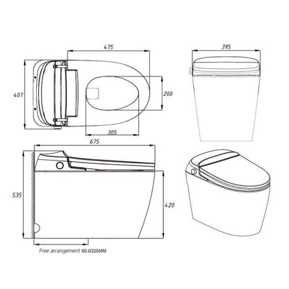 White Free Arrangement Instant Heating Smart Toilet