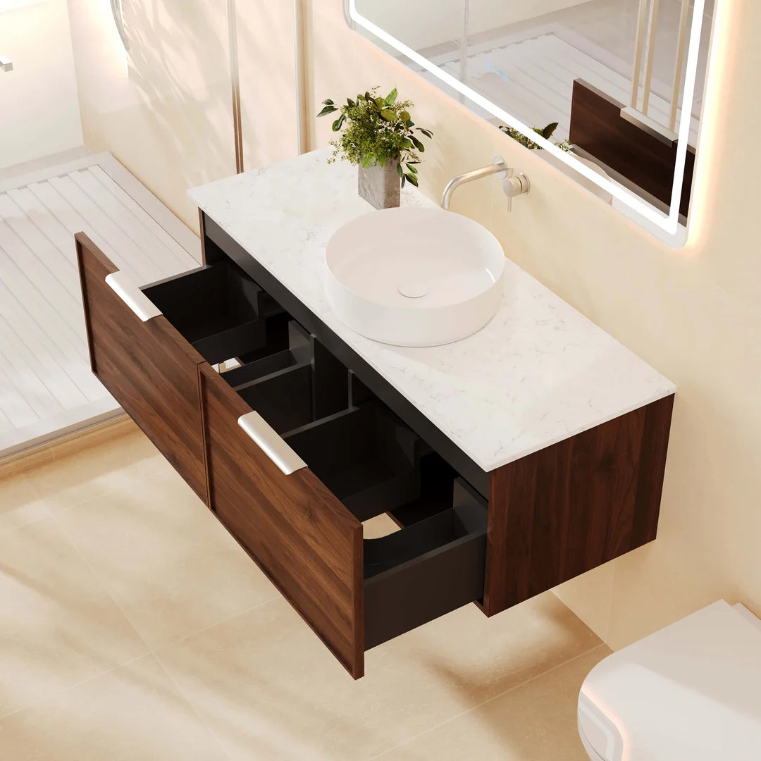 Pairs Wall-Hung Vanity – Walnut Woodmatt