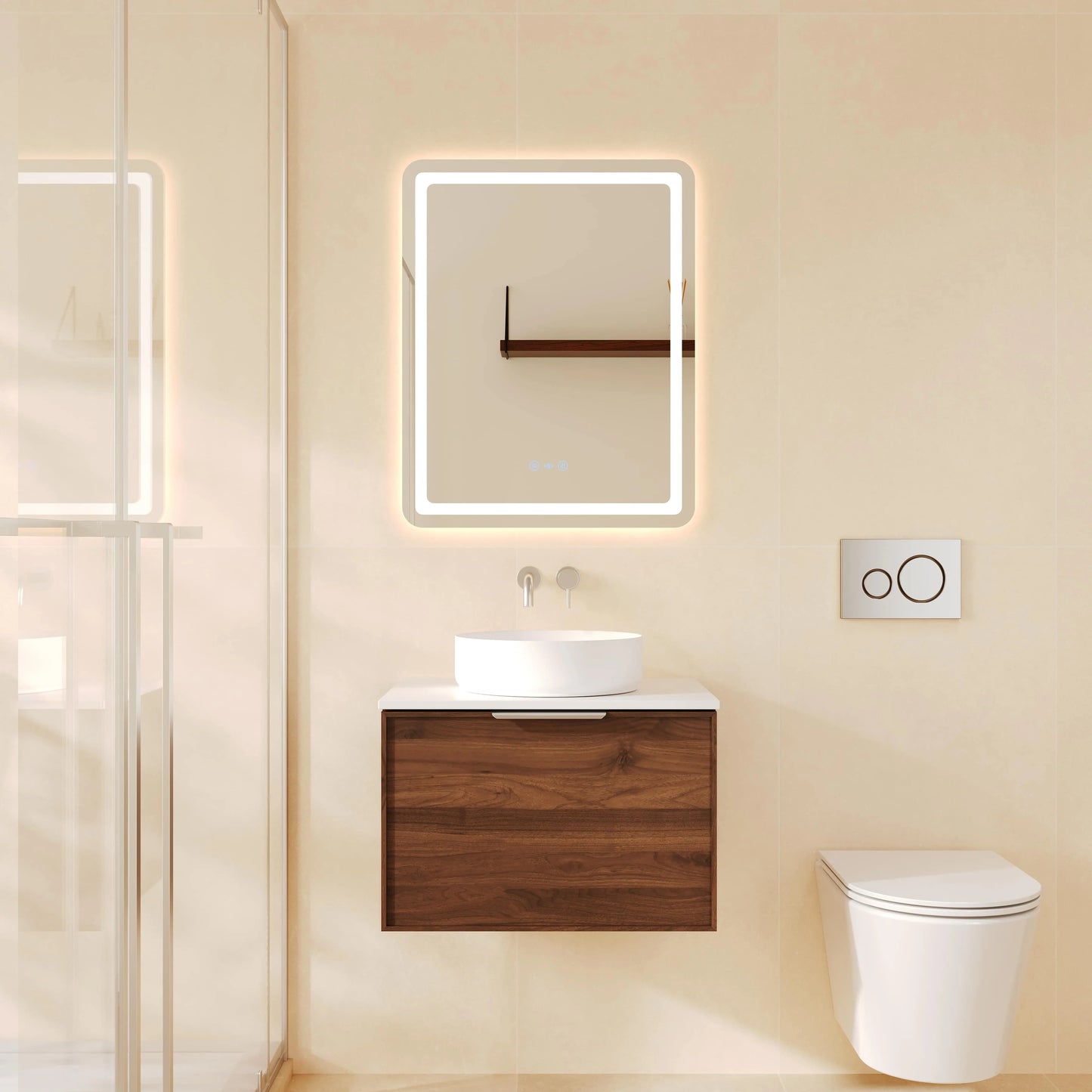 Pairs Wall-Hung Vanity – Walnut Woodmatt