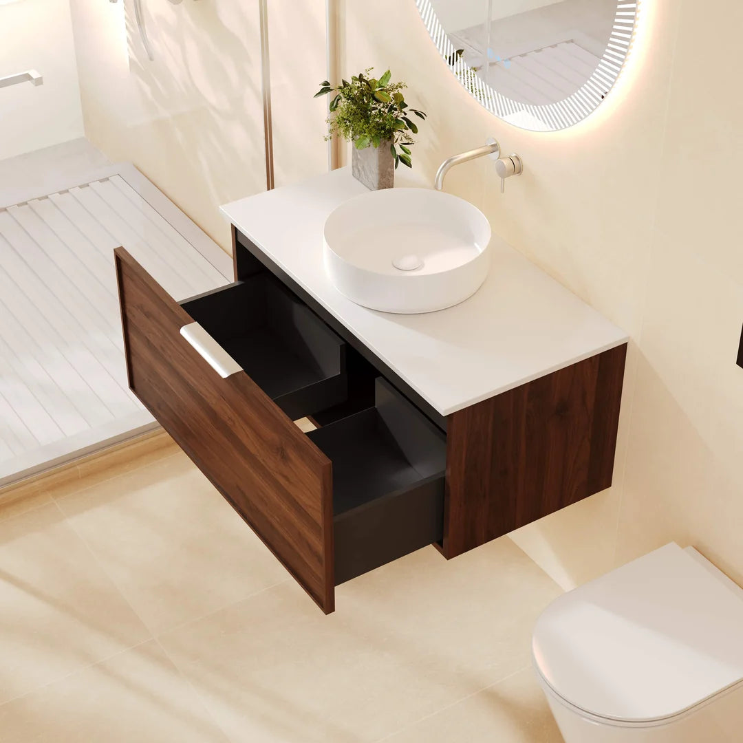 Pairs Wall-Hung Vanity – Walnut Woodmatt