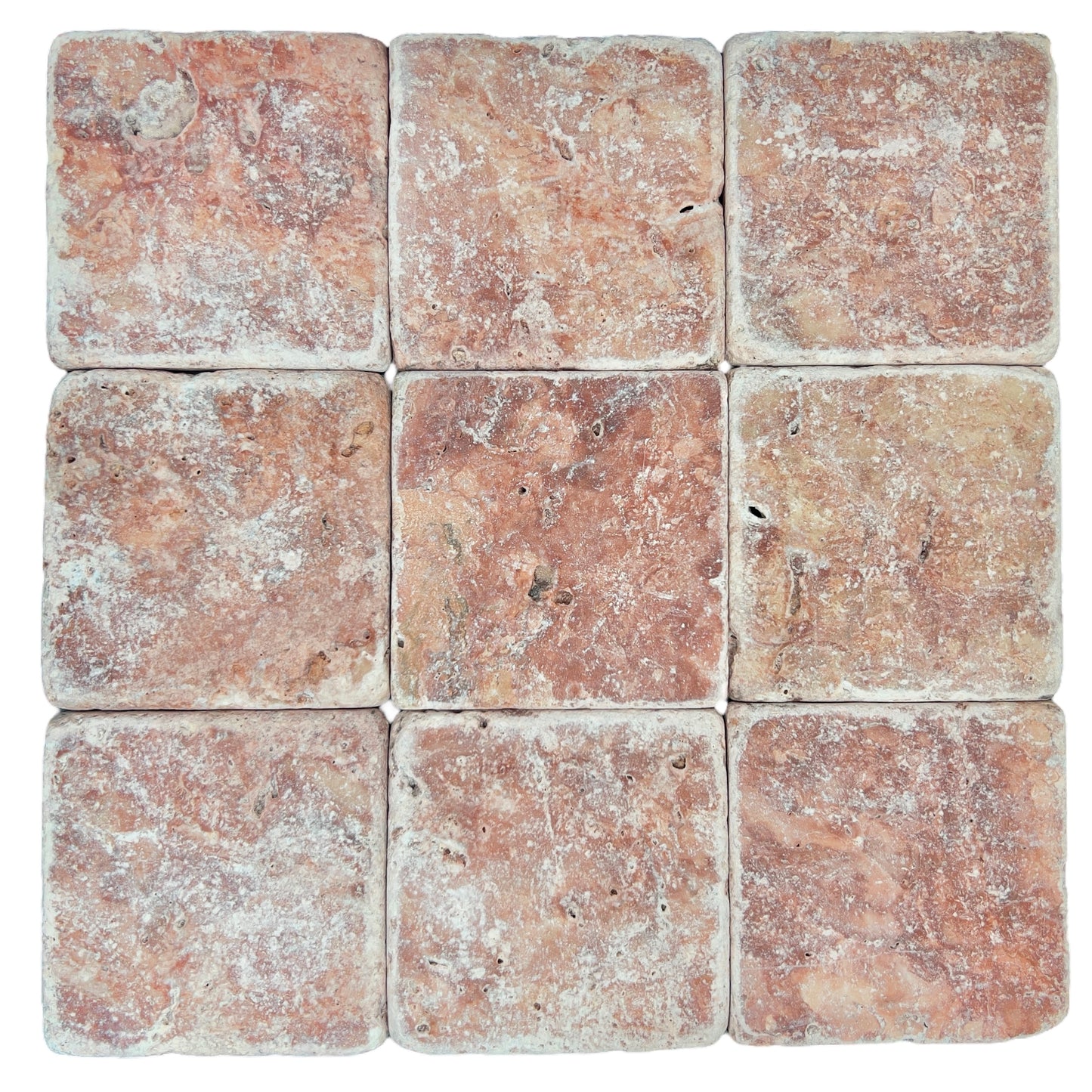 Square Tumbled 100mm - Travertine Red