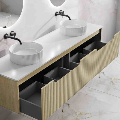 Rhea Fluted Wall-Hung Vanity – Natural Oak
