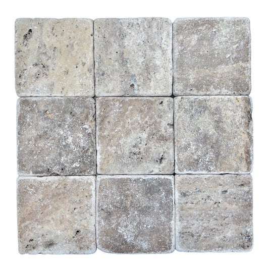 Square Tumbled 100mm - Travertine Silver