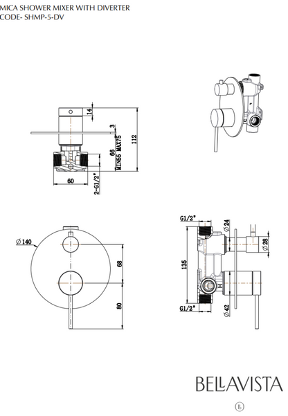 Mica Wall Diverter Mixer - French Gold