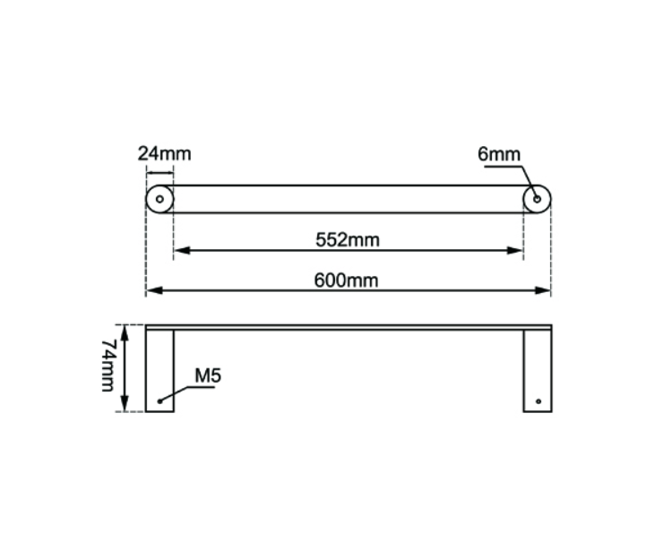 Rushy Single Towel Rail 600mm - Brushed Nickel