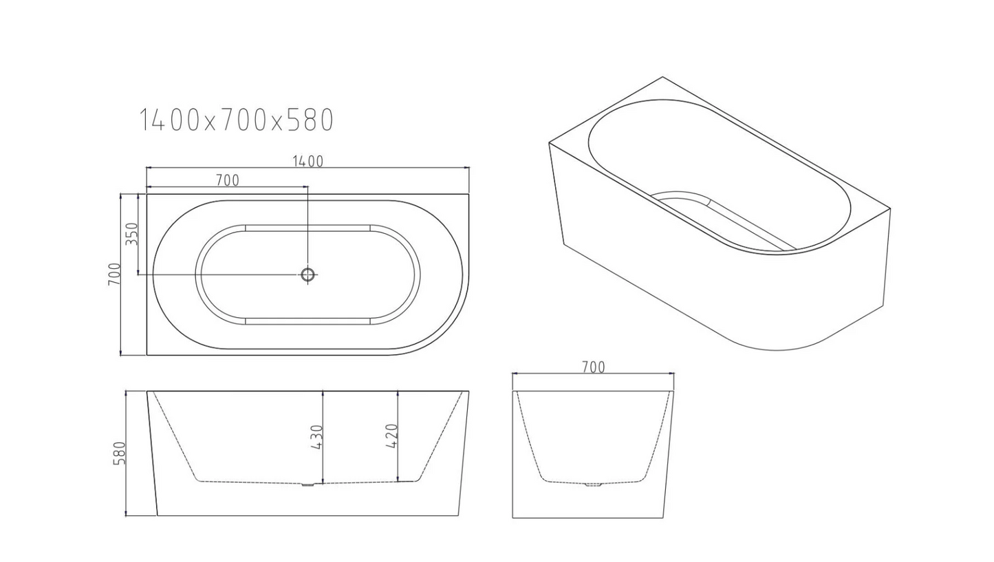 Nova Corner Bath Bathtub - White