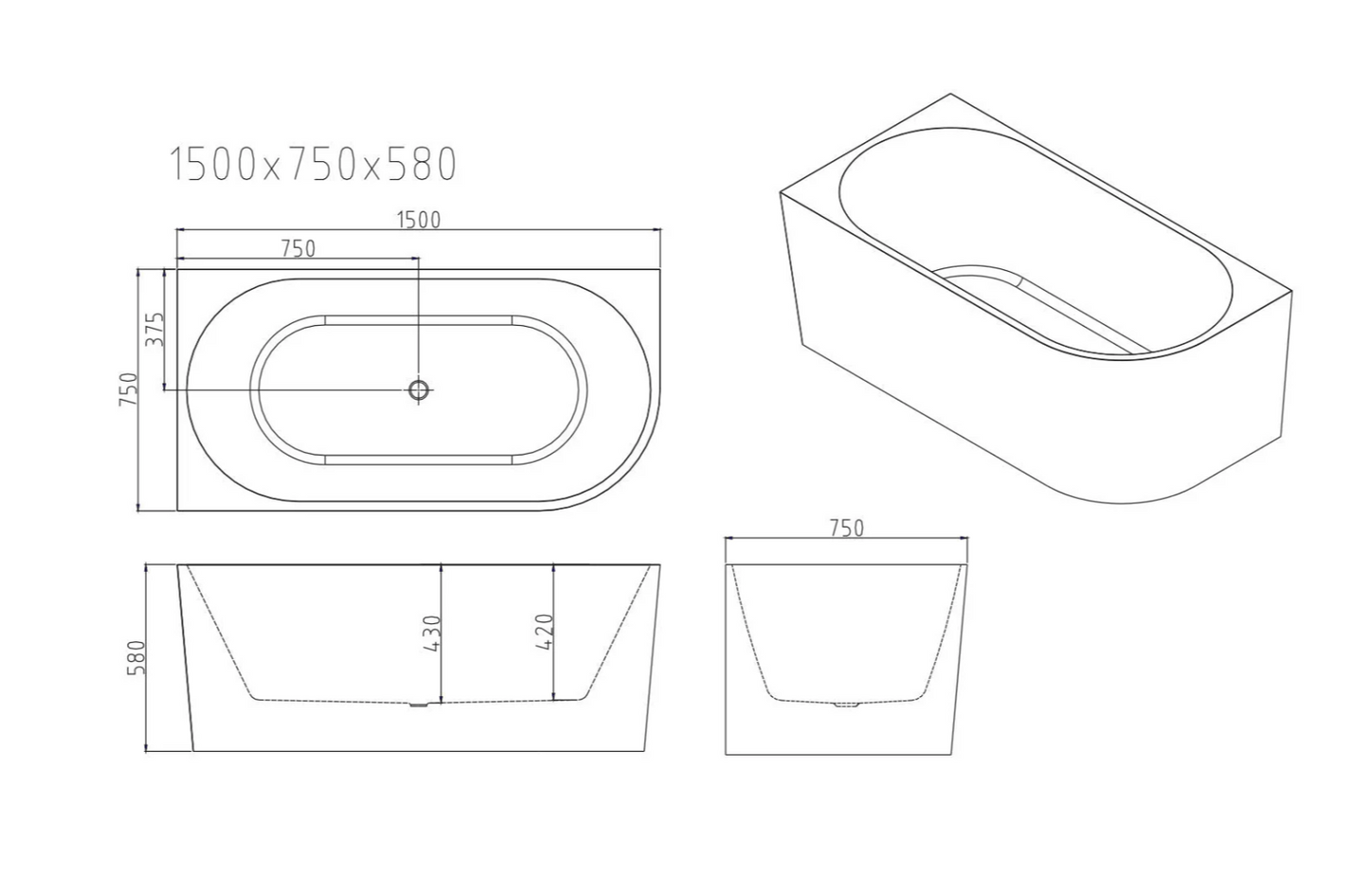 Nova Corner Bath Bathtub - White