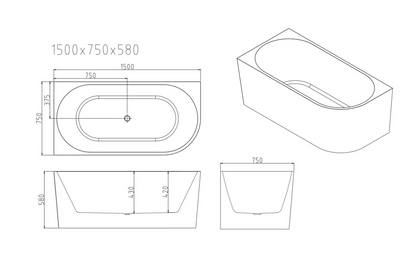 Nova Corner Bath Bathtub - White