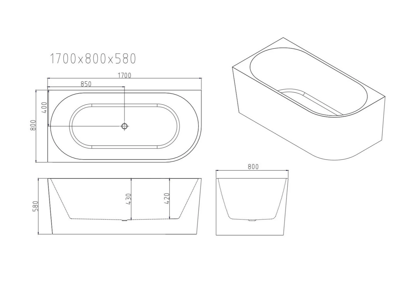 Nova Corner Bath Bathtub - White