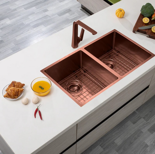 Stainless Steel Rose Gold Sink with Double Bowl 770x450