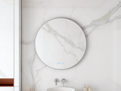 Maia LED Round Mirror – Brushed Nickel Frame