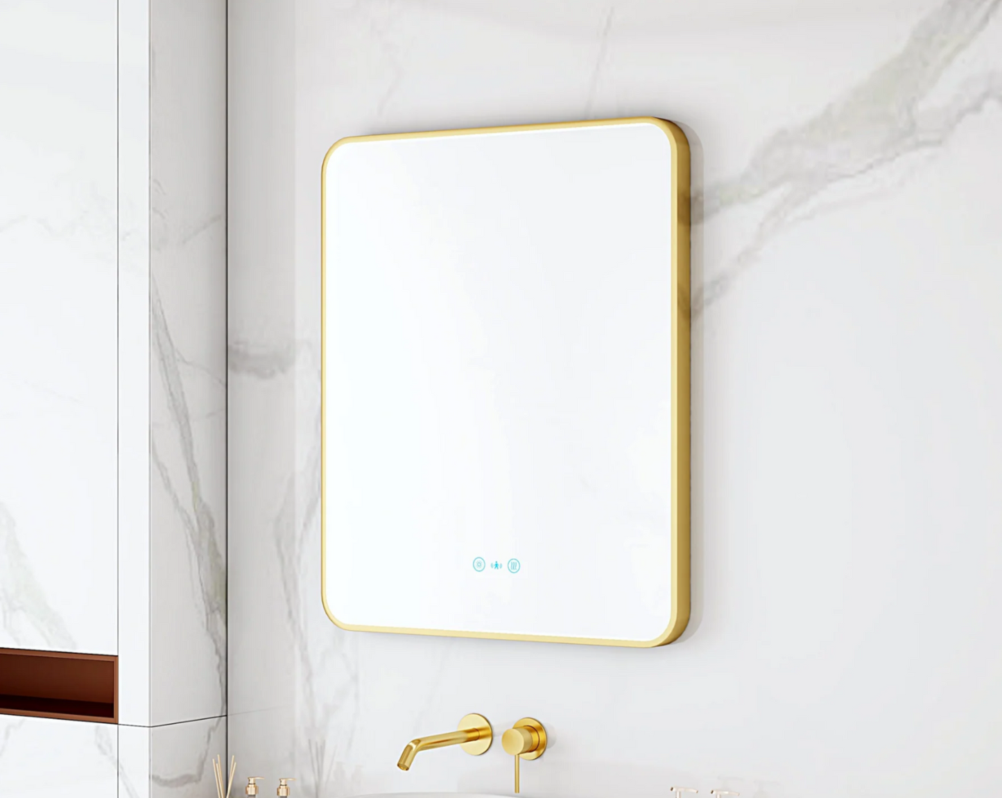 Maia LED Rectangular Mirror – Brushed Gold Frame