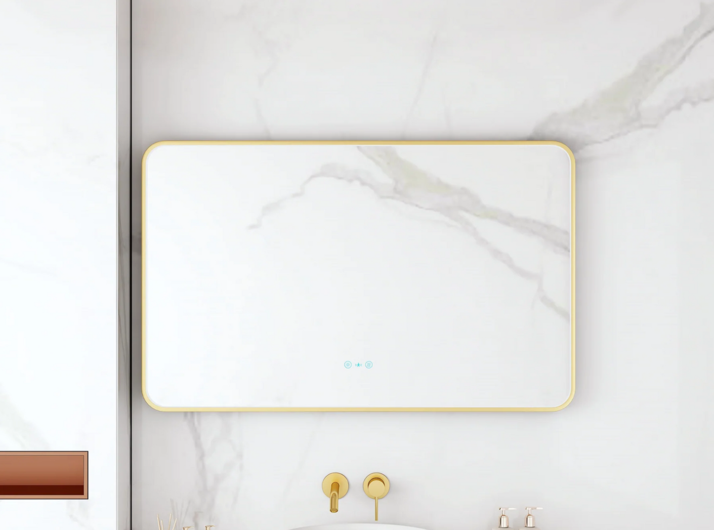 Maia LED Rectangular Mirror – Brushed Gold Frame