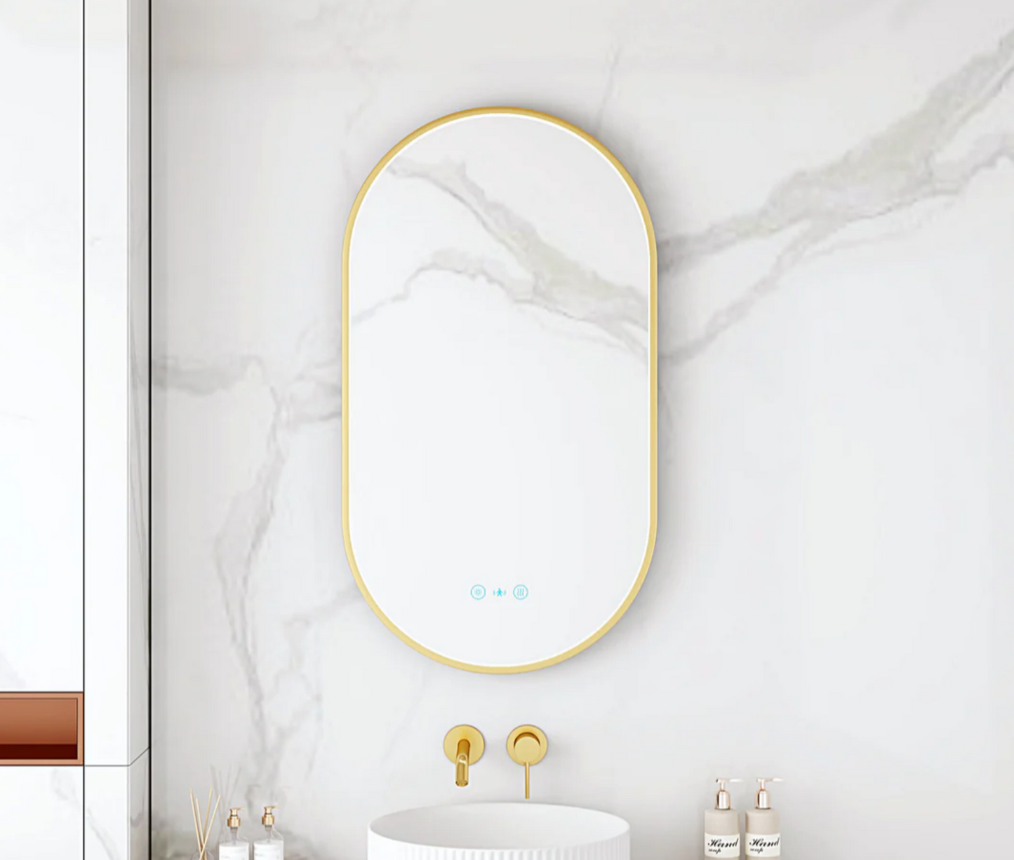 Maia LED Oval Mirror – Brushed Gold Frame
