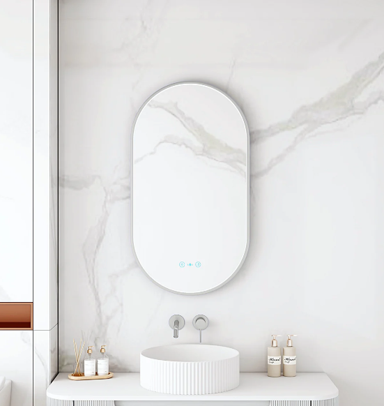 Maia LED Oval Mirror – Brushed Nickel Frame