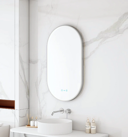 Maia LED Oval Mirror – Brushed Nickel Frame