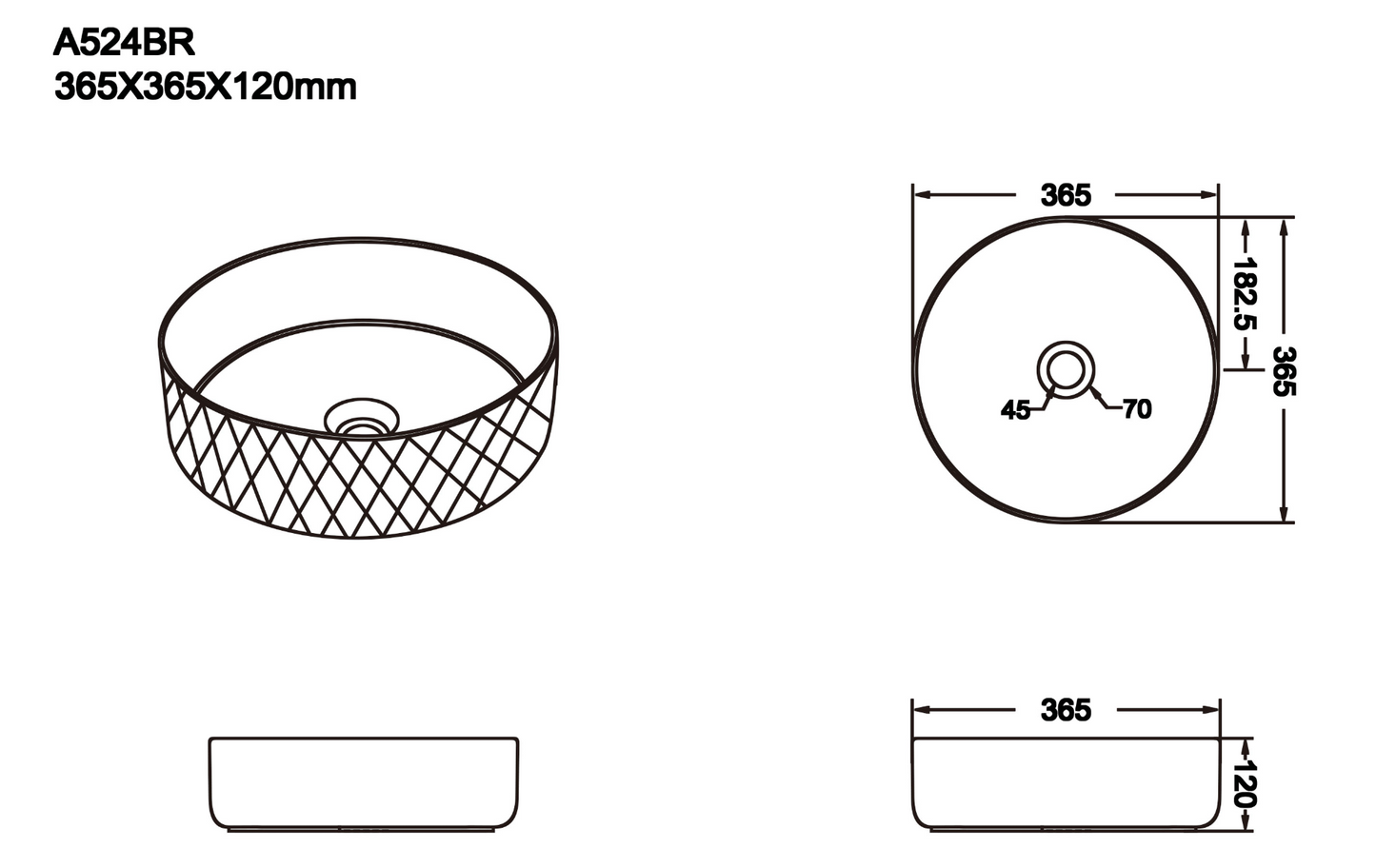 Diamond Design Above Counter Basin - Matte Black