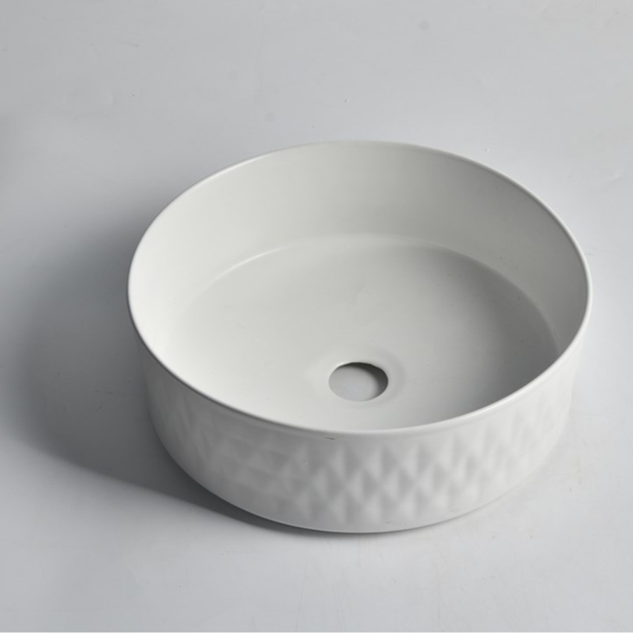 Diamond Design Above Counter Basin - Matte White