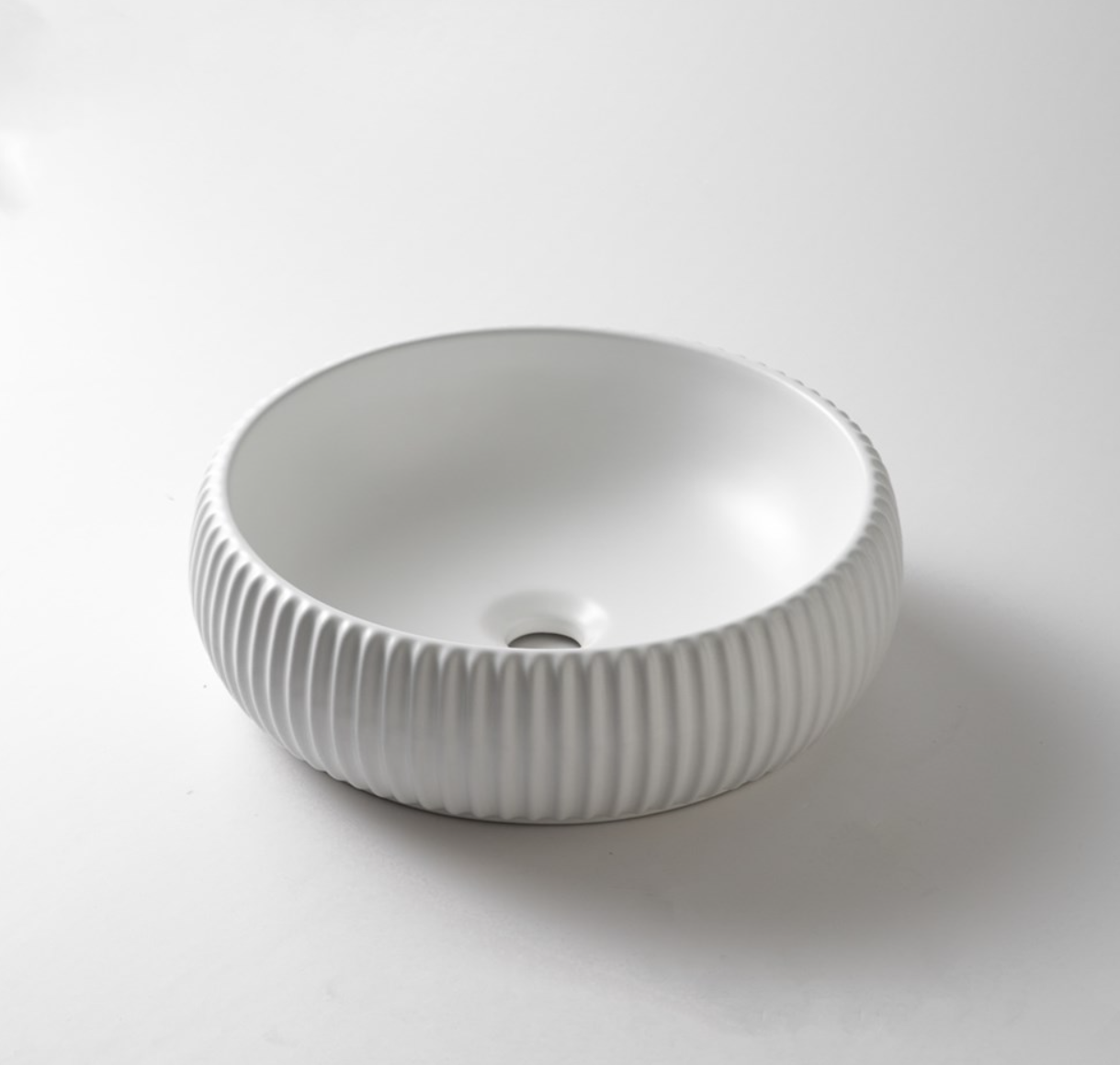 Fluted Design Above Counter Basin - Matte White